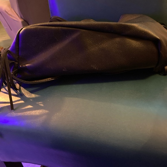 NEW Victoria's Secret Black Faux Leather Backpack Fringe Purse Boho Bag - Picture 8 of 9